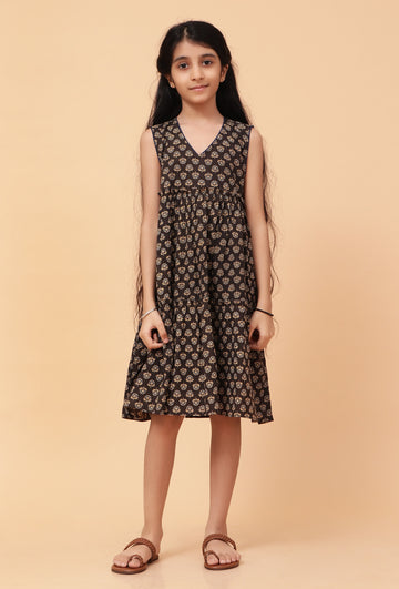 Edie Black Ajrakh Print Cotton Dress